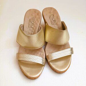 Malu Super Comfort Wedge Sandals 8 Gold Leather Slip On